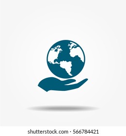 Hand hold globe icon, vector signs