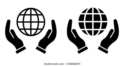 hand hold globe. globe in hand icon. world and earth vector icon for web. vector illustration