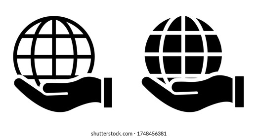 hand hold globe. globe in hand icon. world and earth vector icon for web. vector illustration
