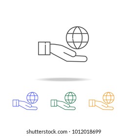 hand hold globe icons. Element of ecology for mobile concept and web apps. Thin line  icon for website design and development, app development. Premium multicolor icons on white background
