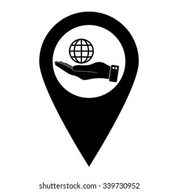 hand hold globe - map pointer vector icon