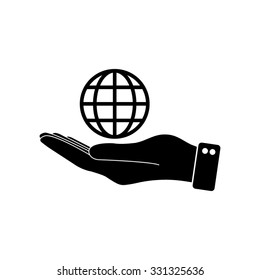 hand hold globe - vector icon