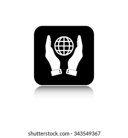 hand hold globe - vector icon  with shadow