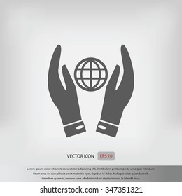hand hold globe - vector icon