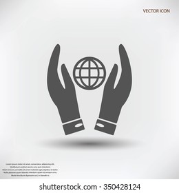 hand hold globe - vector icon
