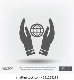 hand hold globe - vector icon