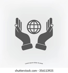 hand hold globe - vector icon