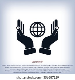 hand hold globe - vector icon