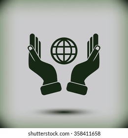 hand hold globe - vector icon
