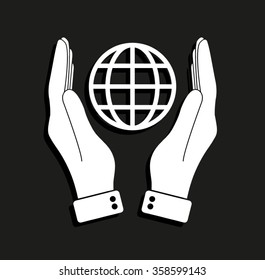 hand hold globe -  vector icon with shadow