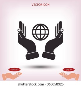 hand hold globe - vector icon