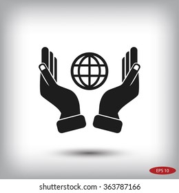 hand hold globe - vector icon