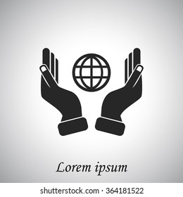 hand hold globe - vector icon