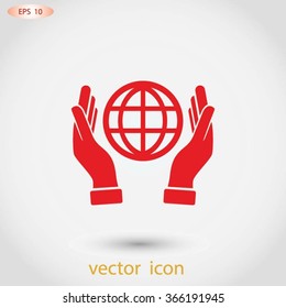 hand hold globe - vector icon