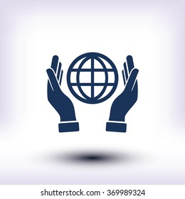 hand hold globe - vector icon