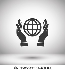 hand hold globe - vector icon