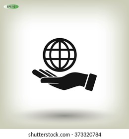 hand hold globe - vector icon