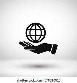 hand hold globe - vector icon