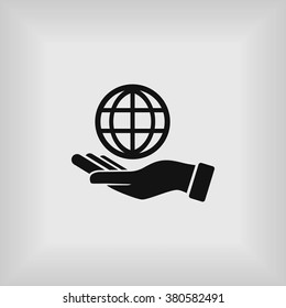hand hold globe - vector icon
