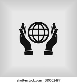 hand hold globe - vector icon