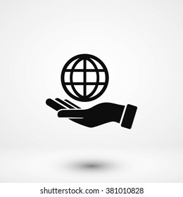 hand hold globe - vector icon