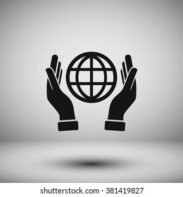 hand hold globe - vector icon