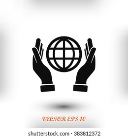 hand hold globe - vector icon