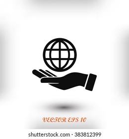 hand hold globe - vector icon