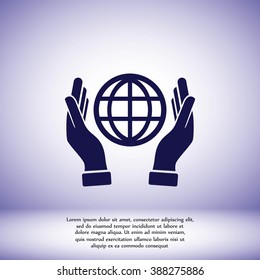 hand hold globe - vector icon