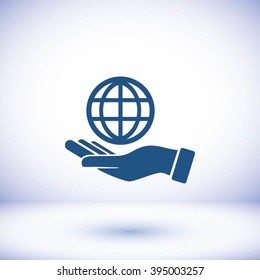 hand hold globe - vector icon