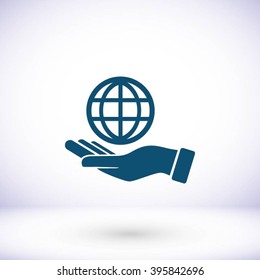 hand hold globe - vector icon