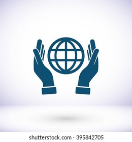 hand hold globe - vector icon