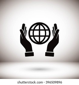 hand hold globe - vector icon