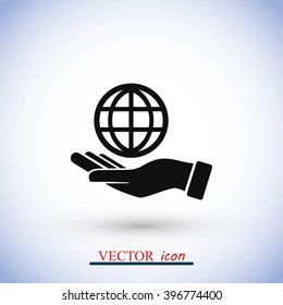 hand hold globe - vector icon