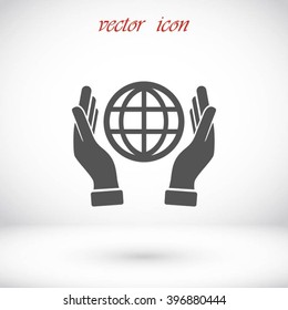 hand hold globe - vector icon