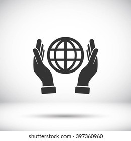 hand hold globe - vector icon