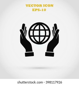 hand hold globe - vector icon