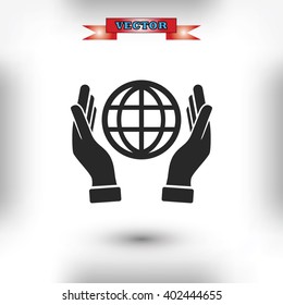 hand hold globe - vector icon