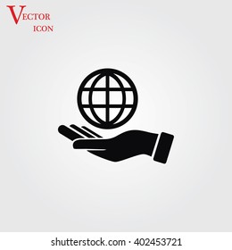 hand hold globe - vector icon