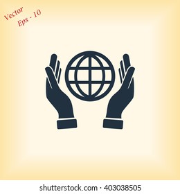 hand hold globe - vector icon