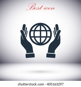hand hold globe - vector icon