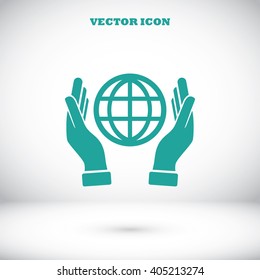 hand hold globe - vector icon