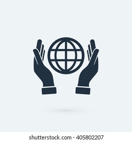 hand hold globe - vector icon
