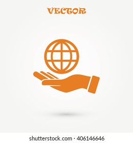 hand hold globe - vector icon