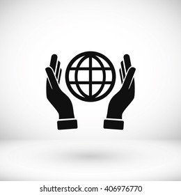 hand hold globe - vector icon
