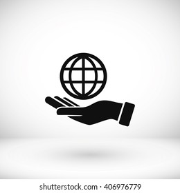 hand hold globe - vector icon