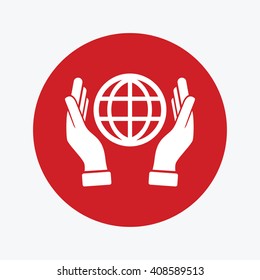 hand hold globe - vector icon