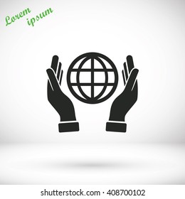 hand hold globe - vector icon