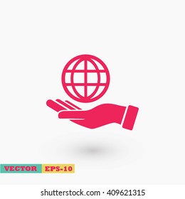 hand hold globe - vector icon
