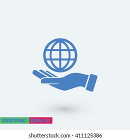 hand hold globe - vector icon
